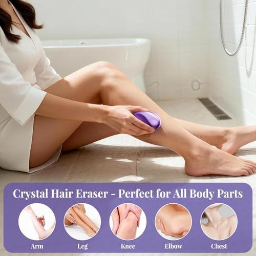 Crystal Hair Eraser for Women and Men, Reusable Crystal Hair Remover Magic Painless Exfoliation Hair Removal Tool, Magic Hair Eraser Device for Back Arms Legs(Purple)