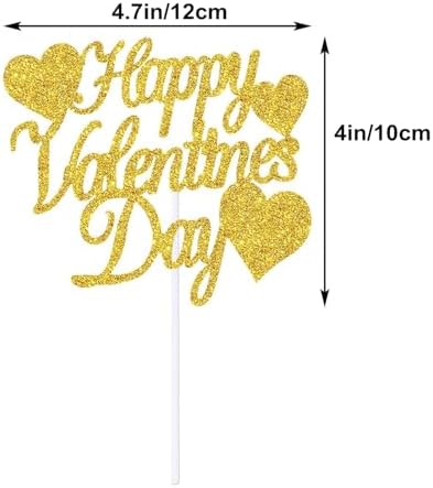 Happy Valentine's Day Cake Toppers 20Pcs Glitter Heart Cupcake Topper for Valentine's Day Wedding Anniversary Birthday Party Cake Decoration, Gold