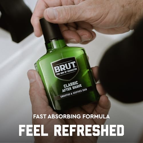 Brut Classic After Shave for Men - Absorbs Quickly to Clean and Tone Skin for a Refreshing Feel - Mens Aftershave with Iconic Masculine Scent - 5 oz