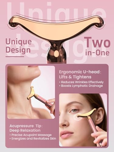 Facial Massager & Neck Lifter, Lymphatic Drainage Depuffer, Jawline Sculpting Tool, Under-Eye Care, Ergonomic Weighted Metal, at-Home Spa Results