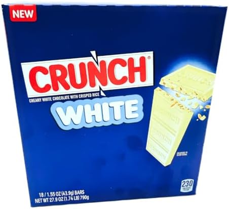 CRUNCH White Chocolate Bar With Crisped Rice, 4 Piece Share Pack, 2.7 oz, Creamy White Chocolate (18 count)