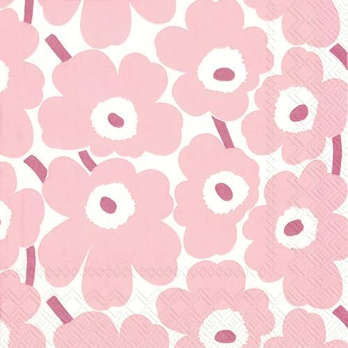 IHR Ideal Home Range Party Napkins Marimekko Disposable 3-Ply Paper Lunch Napkin Pack, 6.5" x 6.5", Mini Unikot (Light Rose), 20-Count