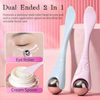 Mini Ice Roller, 2-in-1 Stainless Steel Facial Massage Tool with Cream Spoon, Light Purple, for Face and Eyes, Dark Circles and Puffiness Relief
