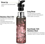 ALAZA Cherry Blossom Pattern Water Bottle with Straw Lid Vacuum Insulated Stainless Steel Thermo Flask Water Bottle 20oz