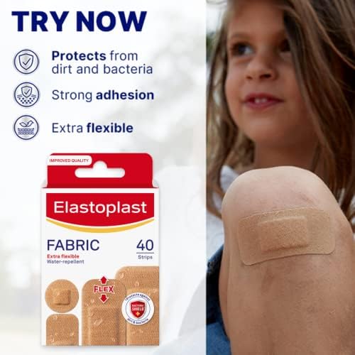 Elastoplast Extra Flexible Fabric Plaster Strips (40 Pieces) - Breathable, Large Plasters