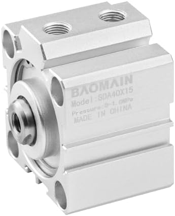 Baomain SDA40x15 Compact Thin Air Cylinder,1.58 inch(40 mm),Stroke 0.59 inch(15 mm), Double-Acting, Single Rod, Aluminum Body for Small Machinery and Industrial Automation