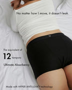 LEAKPROOF2.0 Period Boxer for Women Holds 12 Tampons | Overnight Period Shorts Heavy Flow Full Coverage | Postpartum | Bladder Leak(S/M)