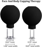 Nuanchu 2 Pieces Facial Cupping Set, Glass Cupping Cups Glass Silicone Cups Vacuum Suction for Face Skin Back Shoulder Muscle(1 Inch and 0.65 Inch Diameter,Black)