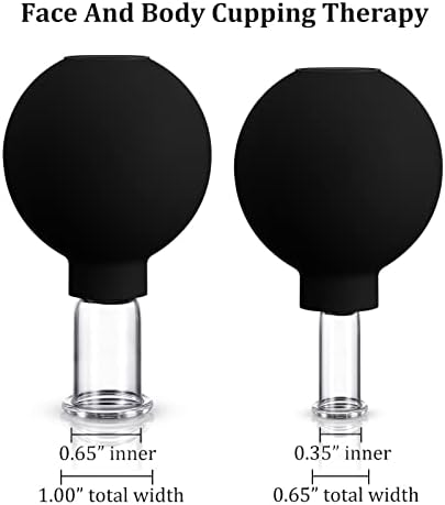 Nuanchu 2 Pieces Facial Cupping Set, Glass Cupping Cups Glass Silicone Cups Vacuum Suction for Face Skin Back Shoulder Muscle(1 Inch and 0.65 Inch Diameter,Black)