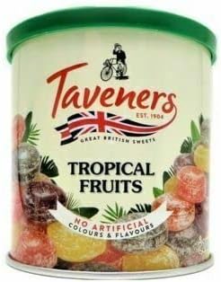 Taveners Tropical Travel Sweets Drops 200g tin, (7.05 Ounce) - 3 pack