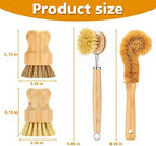 SAMEBUTECO Bamboo Dish Brushes Sets 4 Tools in One Kitchen Clean Dish Scrubber for Pots Pans Bottles with Natural Bristles (Bamboo Brushes Sets)