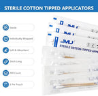 JMU Sterile Cotton Tipped Applicators 3", 200 Count Sterile Cotton Swabs, Wood Shaft Medical Swabs