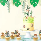 40Pcs Edible Cute Safari Animal Baby Cupcake Toppers Edible Lion Tiger Giraffe Elephant Babies Cupcake Picks for Safari Animal Baby Shower Kids Boys Girls Birthday Cake Decorations Supplies