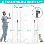 IV Pole Portable,46 to 86In Telescopic IV Stand Floor with 4 IV Bag Holder Stabilizing Tripod Stainless Steels Pipe Extension Pole IV Influsion Pole with Organizers Infusion Bags (Silver)