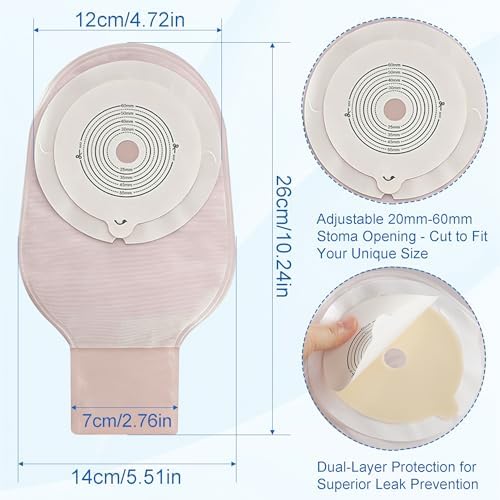One Piece Colostomy Bags, 10 PCS Drainable Pouches with Clamp Closure, Ostomy Supplies for Ileostomy Urostomy Stoma Care, Cut to Fit Max 20-60mm Film Lining