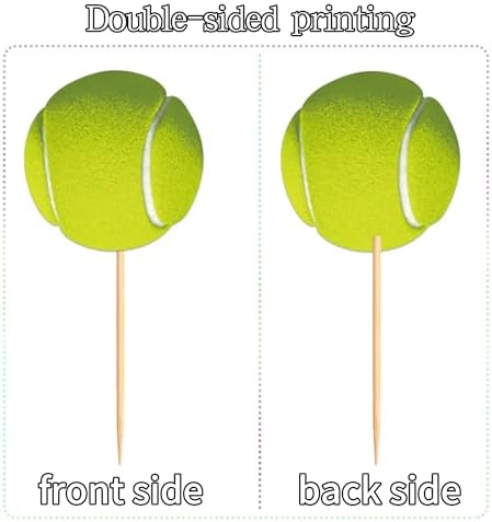 Ercadio 24 Pack Double Sided Tennis Cupcake Toppers Sports Ball Cupcake Picks Tennis Theme Birthday Cake Decorations for Baby Shower Kids Birthday Party Cake Decorations Supplies