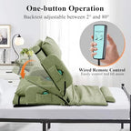 Electric Adjustable Bed Backrest with Side Handrails – 2–80° Sit-Up Backrest Chair, Remote Control, Washable Cushion & Headrest, Heavy-Duty Carbon-Steel Frame, 440 lbs Support – Green