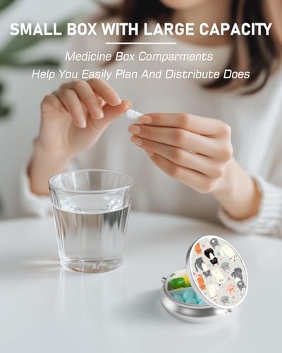 Pill Box, 3 Compartment Portable Travel Medicine Box with Mirror, Compact and Cute, Fits in Purse and Pocket, Medicine and Vitamin Organizer (Cat Family)