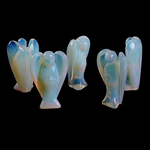 Justinstones Carved Moonstone Opalite Gemstone Peace Angel Pocket Guardian Angel Healing Statue 2 inch