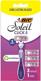 BIC Soleil Click 5 Women's 5-Blade Disposable Razor, 1 Handle and 3 Cartridges (Pack of 3)