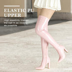 WSKEISP Thigh High Boots for Women Gogo Boot Heeled Over The Knee High Patent Leather 70s Long Tall Boots