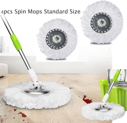 Spin Mop Heads Replacement Refill for Old Hurricane Mr.Clean 360 Spin Magic Rotating Round Mop Microfibre,Universal Spin Mop Heads Clean Mop Head Refill for Standard Mops (4 Pack)