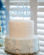 God Bless Cake Topper - Light Blue Glitter Baptism Cake Decorating Supplies for Boys or Girls, Baptism Sign Divine Blessings Cake Decor for Baby Shower, Christening Photo Booth Props