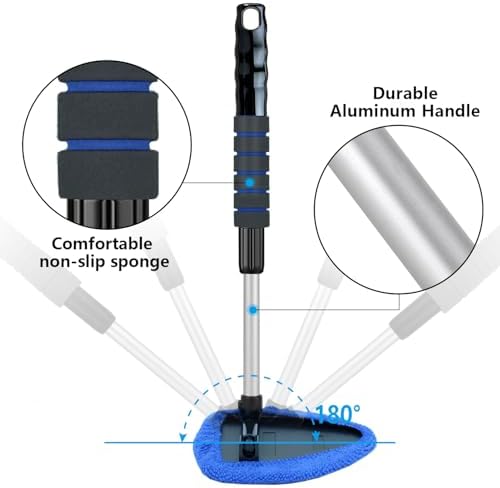 Gven Windshield Cleaner Tool 21" Car Window Cleaner Inside Windshield Cleaning Wand Supplies Interior Glass Care Product Car Accessories with with Extendable Handle& Microfiber Pads