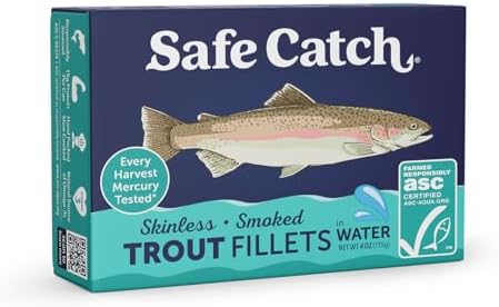 Safe Catch Smoked Rainbow Trout Fillets in Water, Skinless and Boneless Canned Fish, Mercury Tested, Pack of 12
