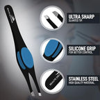 Professional Tweezers for Women, Men Wide Grip Slant Tip Premium Tweezers Set 2 Pieces Stainless Steel Eyebrow Tweezers for Ingrown Hair Removal & Plucking