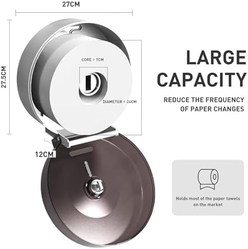 Jumbo Roll Toilet Paper Dispenser Wall Mount Waterproof No-Drill for Restrooms with Lock ABS Black 51018