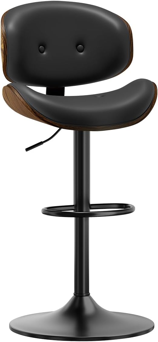 Adjustable Swivel Bar Stools Chair,Counter Height Bar Stools with Back,350 LBS PU Leather Bar Stool for Kitchen Island,Upholstered Pub Stools with Footrest (Black, Set of 1)