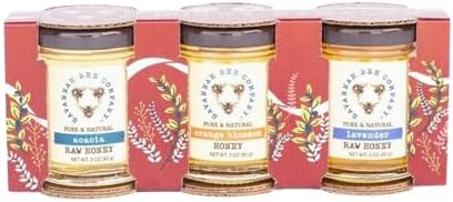 Savannah Bee Company Holiday Artisanal Honey Sampler - Premium Acacia, Orange Blossom, and Lavender Varietals - Perfect Gourmet Gift Set