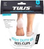 Tuli's Heavy Duty Gel Heel Cups, Cushion Insert for Plantar Fasciitis, Sever’s Disease, Shock Absorption, and Heel Pain Relief, 1 Pair, Regular