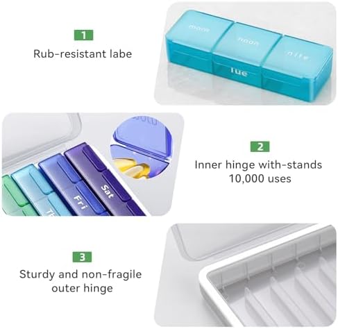 Weekly Pill Organizer 3 Times a Day, Pill Cases Organizers 7 Day, Medicine Pill Organizer by Time, Daily Pill Box AM/PM/Night, Travel Pill Case for Medication, Vitamins, Fish Oil and Supplements