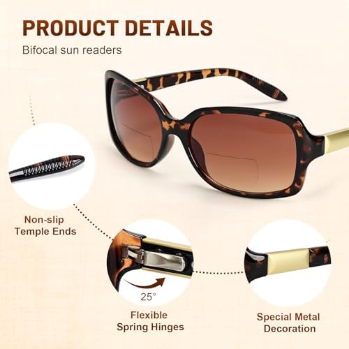 JiSoo Bifocal Reading Sunglasses for Women, Trendy Reader Sunglasses Women Retro Sunglass Readers