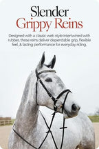 HORZE Slender Grippy Horseback Riding English Web Reins with Hand Stops