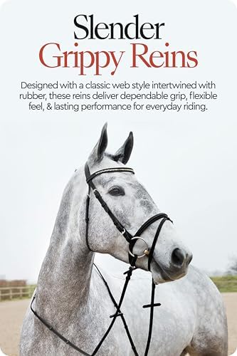 HORZE Slender Grippy Horseback Riding English Web Reins with Hand Stops