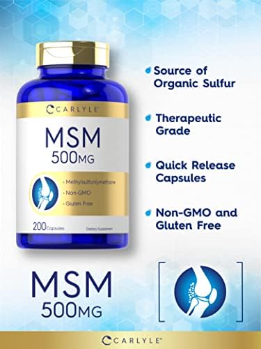 Carlyle MSM Supplement Capsules | 500mg | 200 Count | Non-GMO & Gluten Free Formula | Methylsulfonylmethane