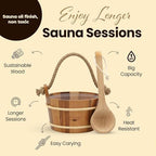 Sauna Bucket and Ladle Set – Handcrafted from Canadian Red Cedar Wood – 1 Gallon (4Liters) Water Capacity – Leakproof Liner – Natural Rope Handle - Luxury Sauna Accessories Set