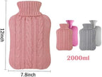 2pcs Rubber Hot Water Bottle with Knitted Cover, Warm Water Heat Bottles for Menstrual Cramps, Pain Relief, Winter Gift 2 Liter (Grey, Pink)