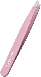 Slant Tweezers – Precision Slant-Tip Pink Eyebrow Tweezer Stainless Steel Facial Hair Plucking for Men and Women