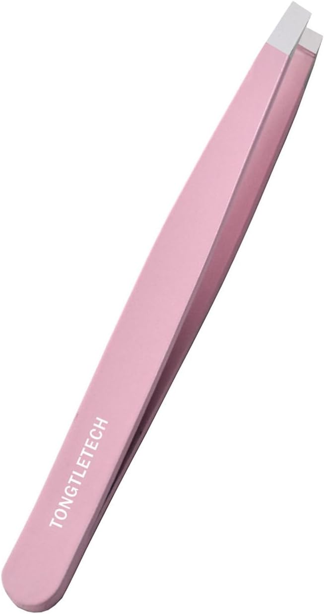 Slant Tweezers – Precision Slant-Tip Pink Eyebrow Tweezer Stainless Steel Facial Hair Plucking for Men and Women