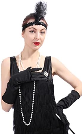 Leadtex Women's 1920s Fringed Flapper Costume with Feather Headband,Beaded Necklace