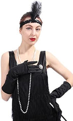 Leadtex Women's 1920s Fringed Flapper Costume with Feather Headband,Beaded Necklace