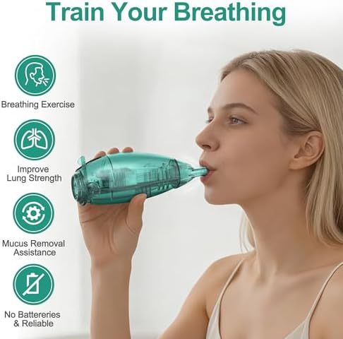 Breathing Exercise Device, Non-Measuring Exerciser & Portable Lung Exerciser with Adjustable Resistance Flutter Valve, Respiratory Muscle Trainer for Mucus Clearance & Better Breathing