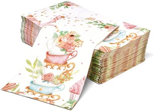 Gift Boutique 100 Tea Cup Guest Napkins Disposable Paper Stack of Teacups Dinner Hand Napkin for Spring Party Bathroom Baby Shower Decorative Towel