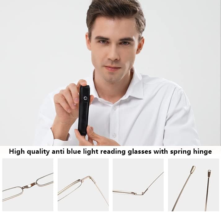 Hubeye 2 Pairs Mini Reading Glasses Ultra thin Metal Lightweight Portable Anti-Blue Light Reader with Glasses Holster +3.5
