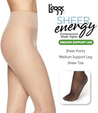 L'eggs Sheer Energy Medium Support Compression Tights with Sheer Panty & Sheer Toe for a Smooth, Second-Skin Look, 30 Denier