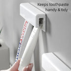 Toothpaste Holder, Cosmetics in Tubes Clips, Tooth Paste Organizers Gripper with 1 Toothpaste Squeezer - Wall Mounted, White, Large